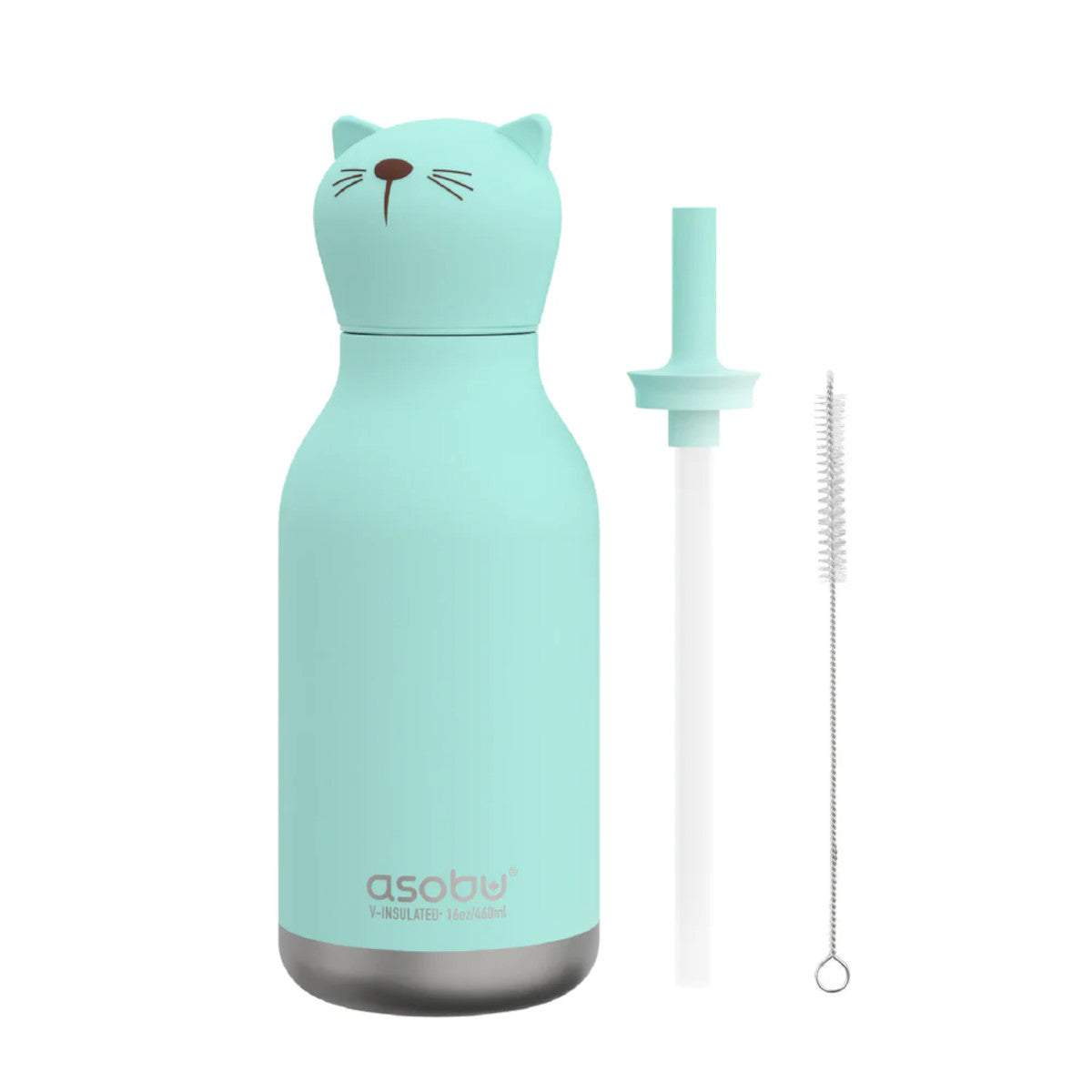 Asobu Bestie Kitty Cat Head Cover Reusable Bottle Blue 460ml | Minimax