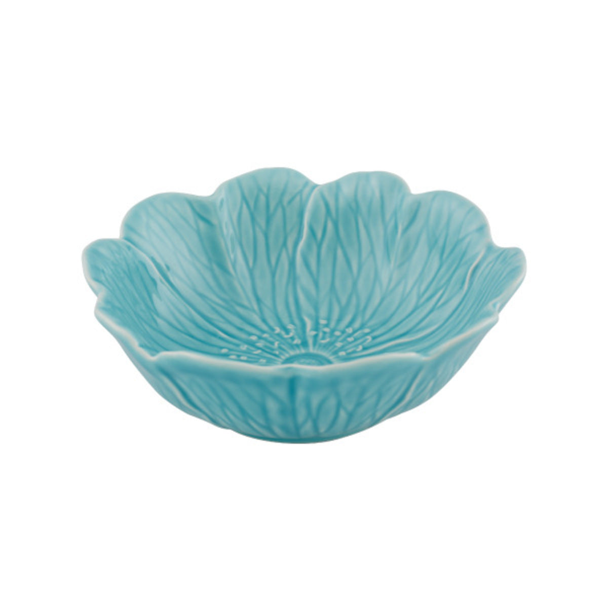 Bordallo Pinheiro Flora Bowl Blue 17cm – ceramic bowl shaped like a flower with textured petal design in light blue