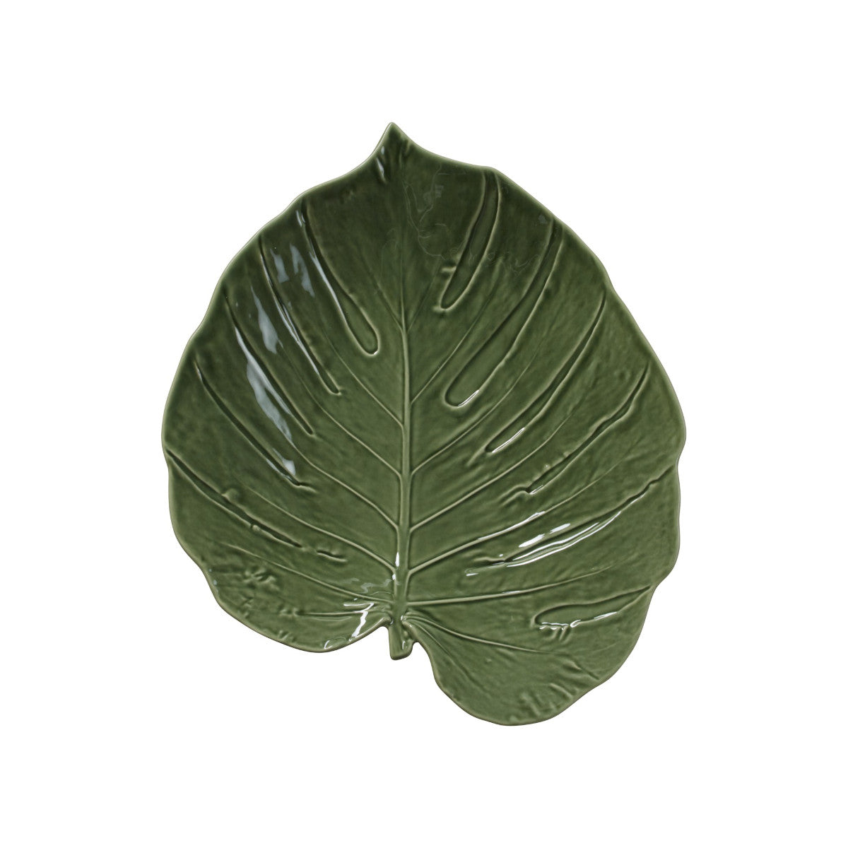Bordallo Pinheiro Monstera Leaf Platter Green 43cm  - Large green ceramic platter shaped like a monstera leaf
