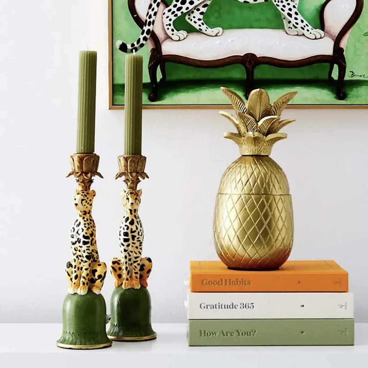 Coast to Coast Home Leo Leopard Resin Candle Holder Green 25cm