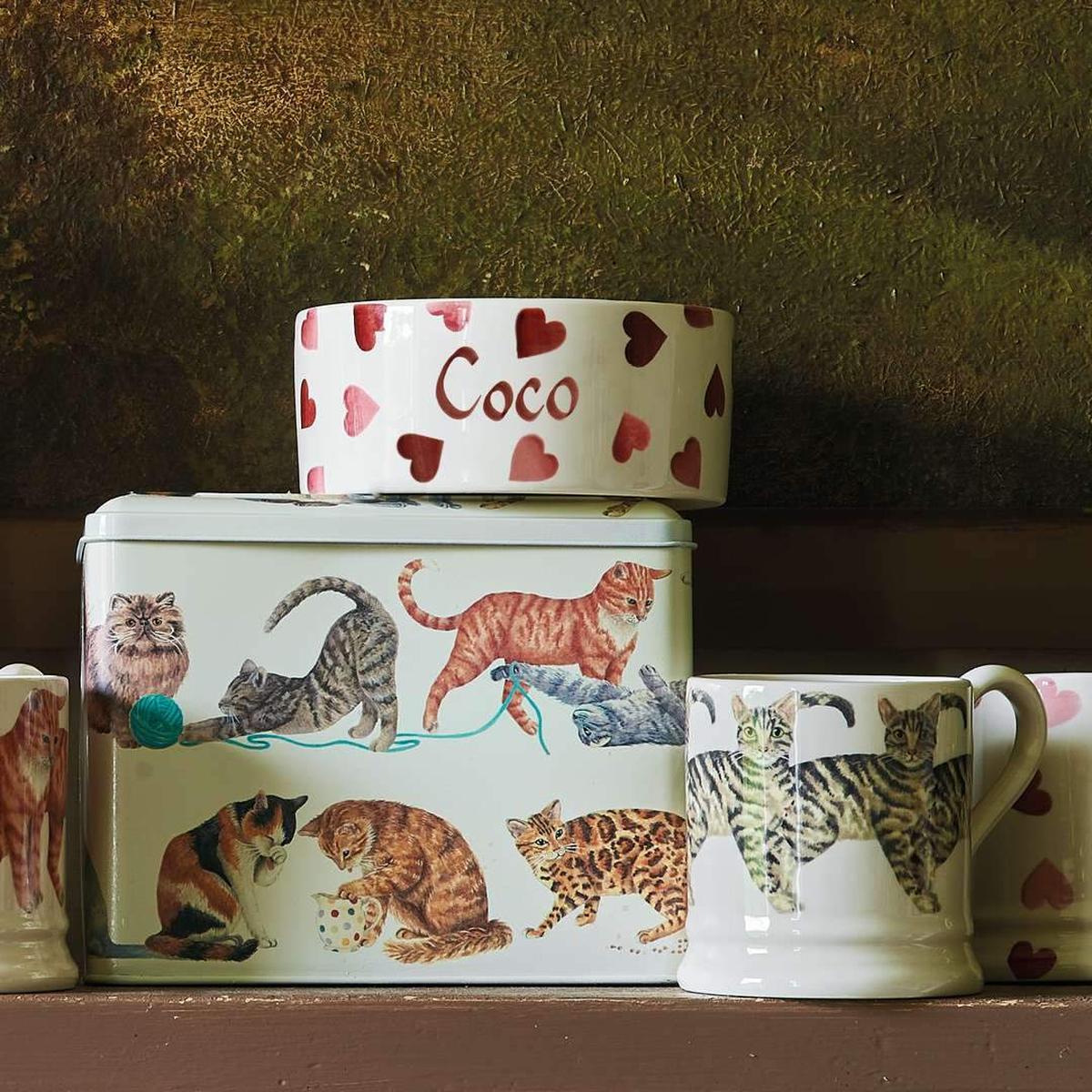 Emma Bridgewater Cat Treat Tin – charming tin decorated with assorted cats in various poses, ideal for storing pet snacks and biscuits