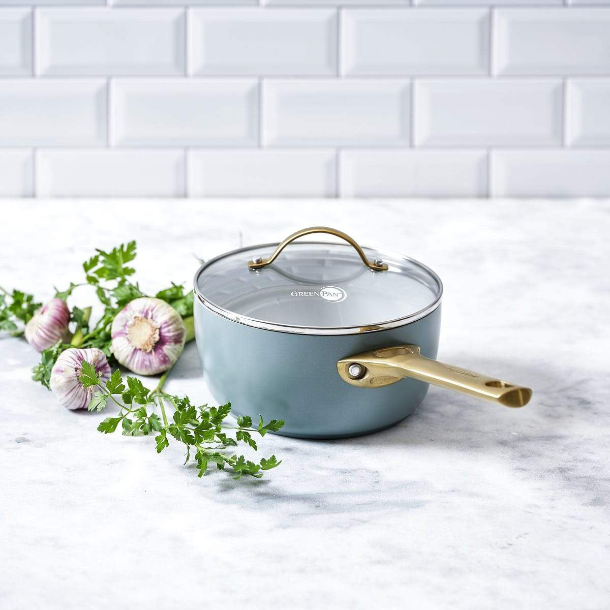 Greenpan Padova Saucepan with Lid Smokey Sky Blue 18cm (2L) | Minimax