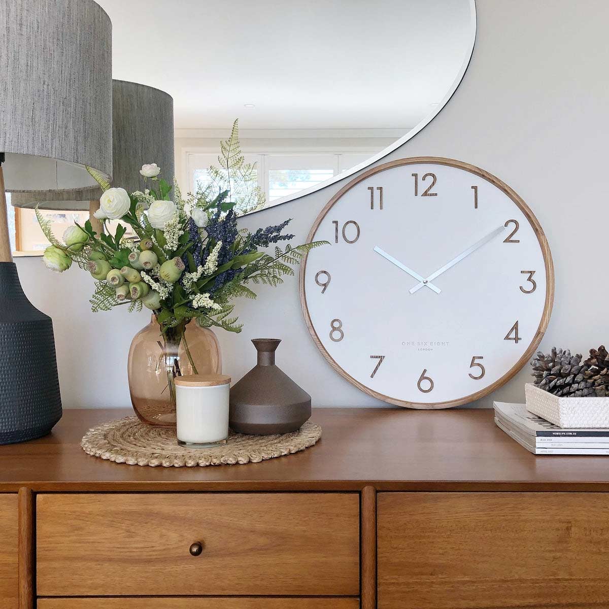 One Six Eight London Scarlett Wood Wall Clock White 35cm | Minimax