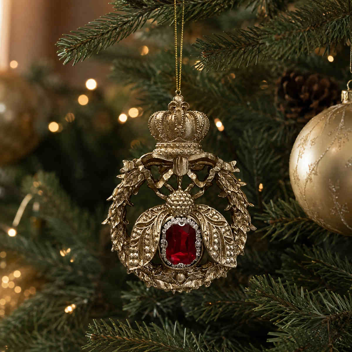 Pure Christmas Resin Bee Decoration Gold/Red 13cm | Minimax