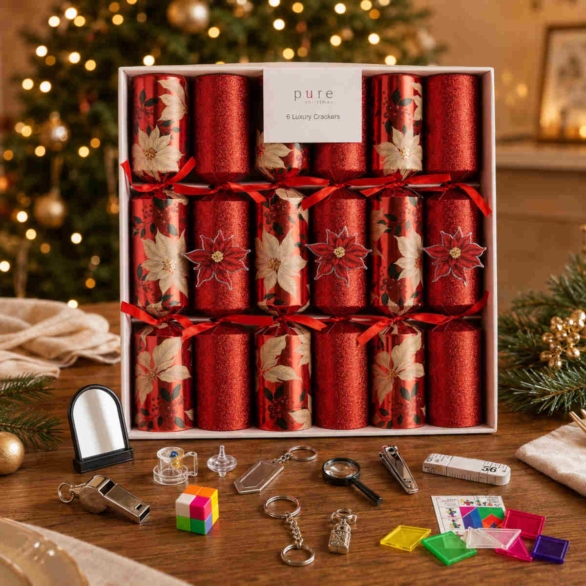 Pure Christmas Lux Poinsettia Cracker Red 36cm (Set of 6) | Minimax