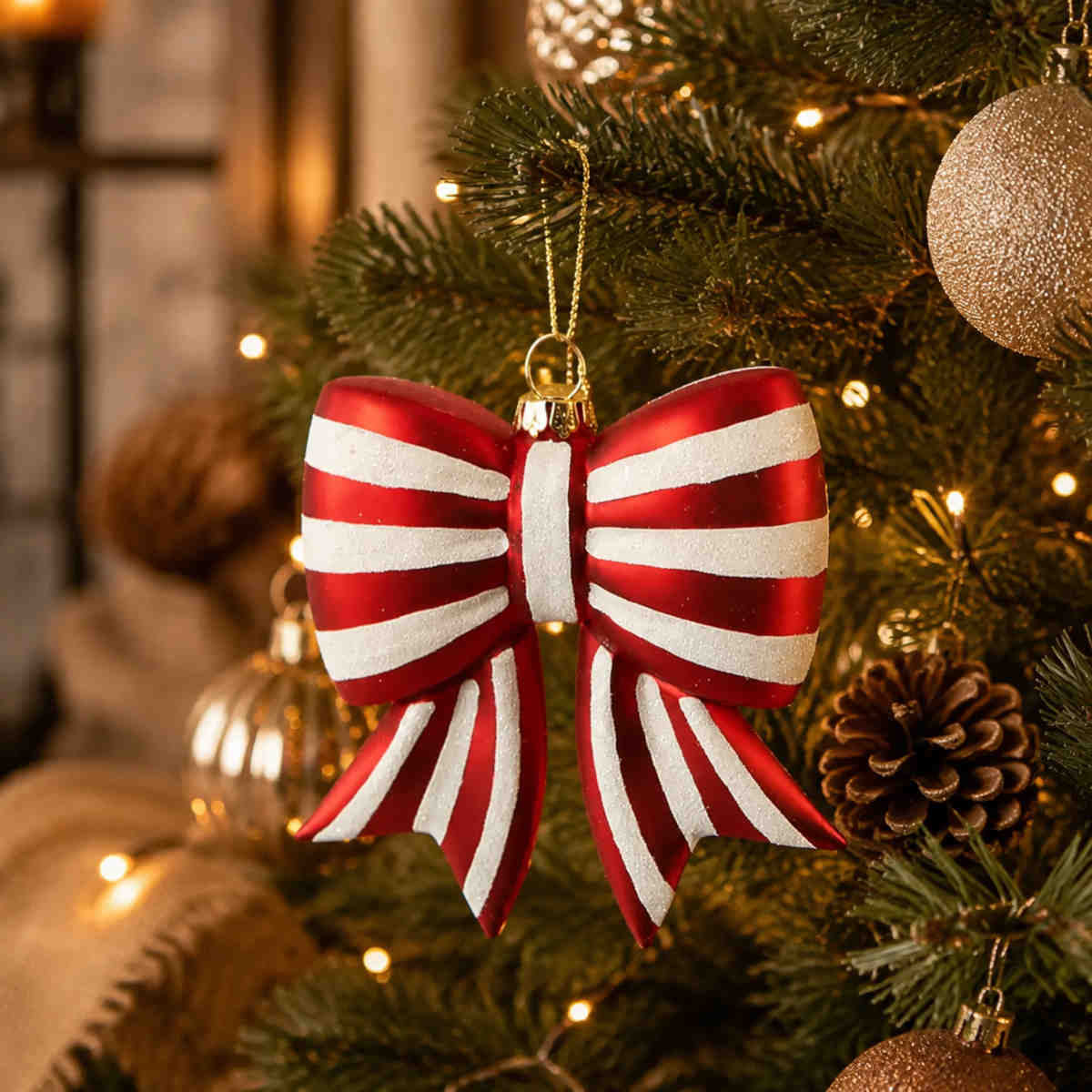 Florabelle Striped Bow Hanging Decoration 10cm | Minimax