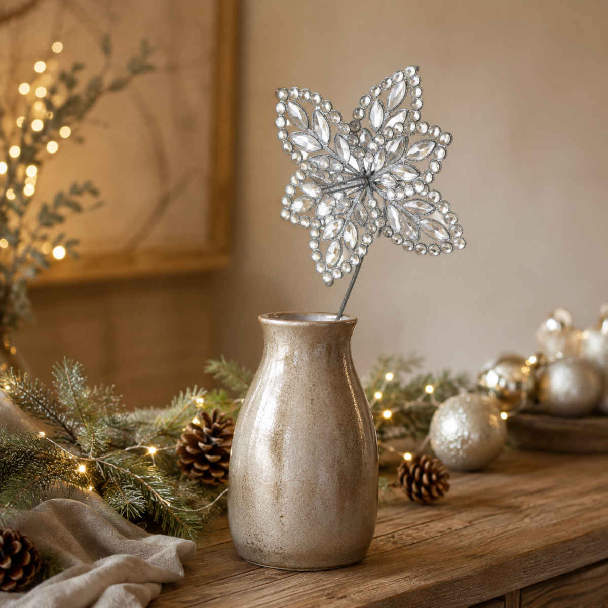 Swing Gifts Silver Jewelled Poinsettia Stem 43cm | Minimax