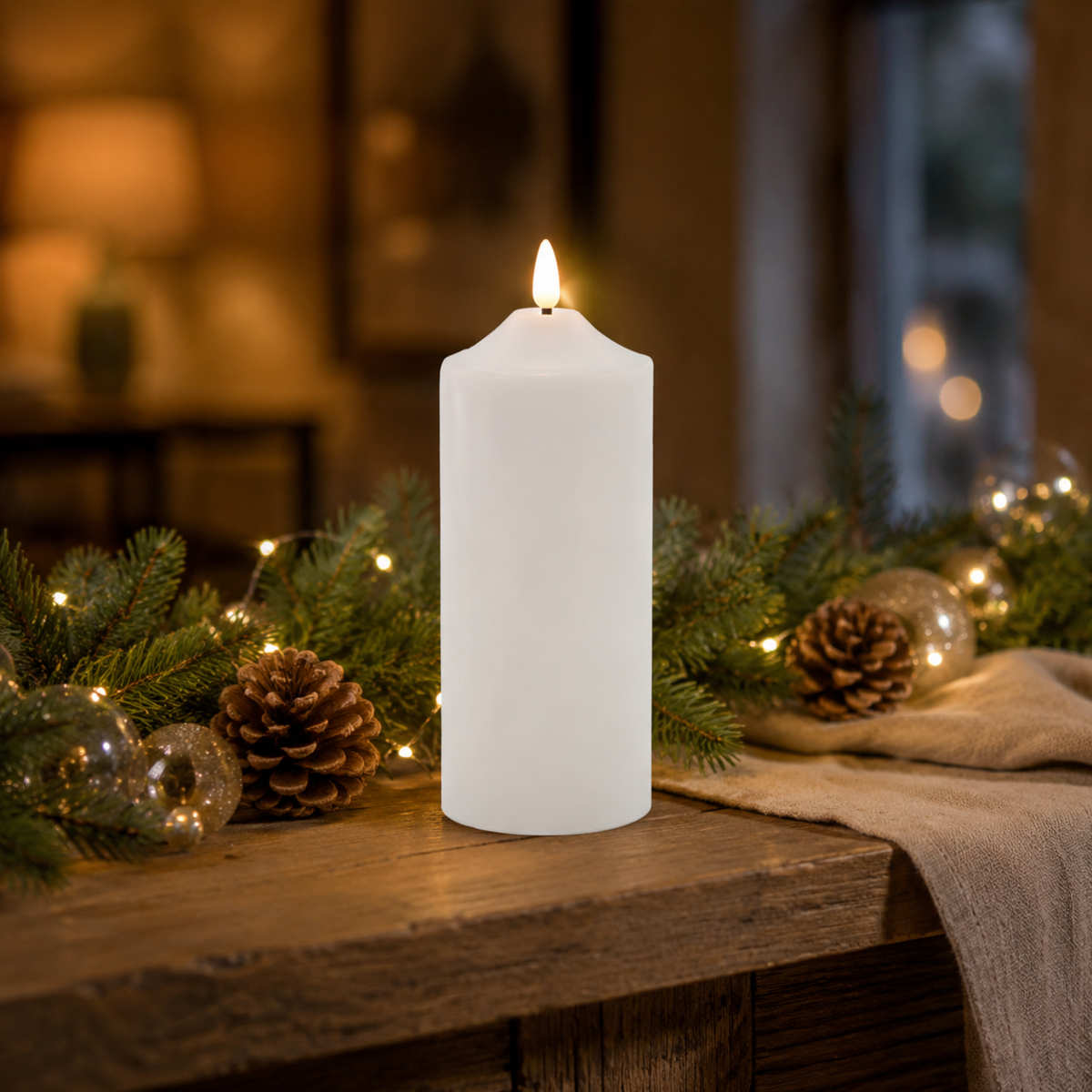Pure Homewares Ellipse LED Church Candle White 7.5x20cm | Minimax