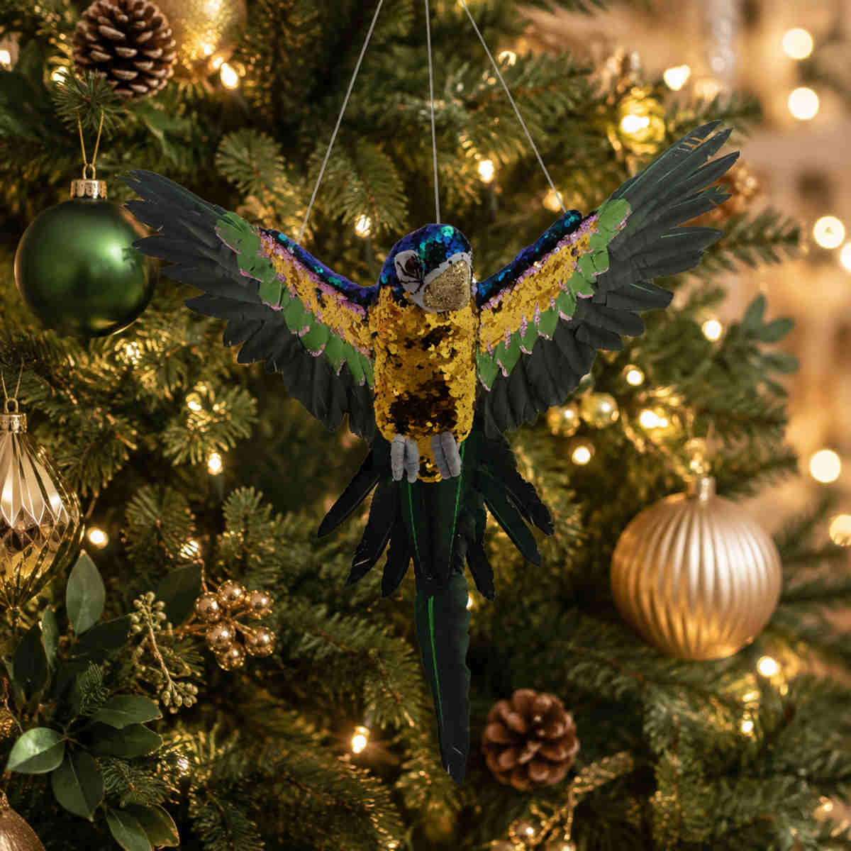Swing Gifts Green Sequin Flying Parrot 40cm | Minimax