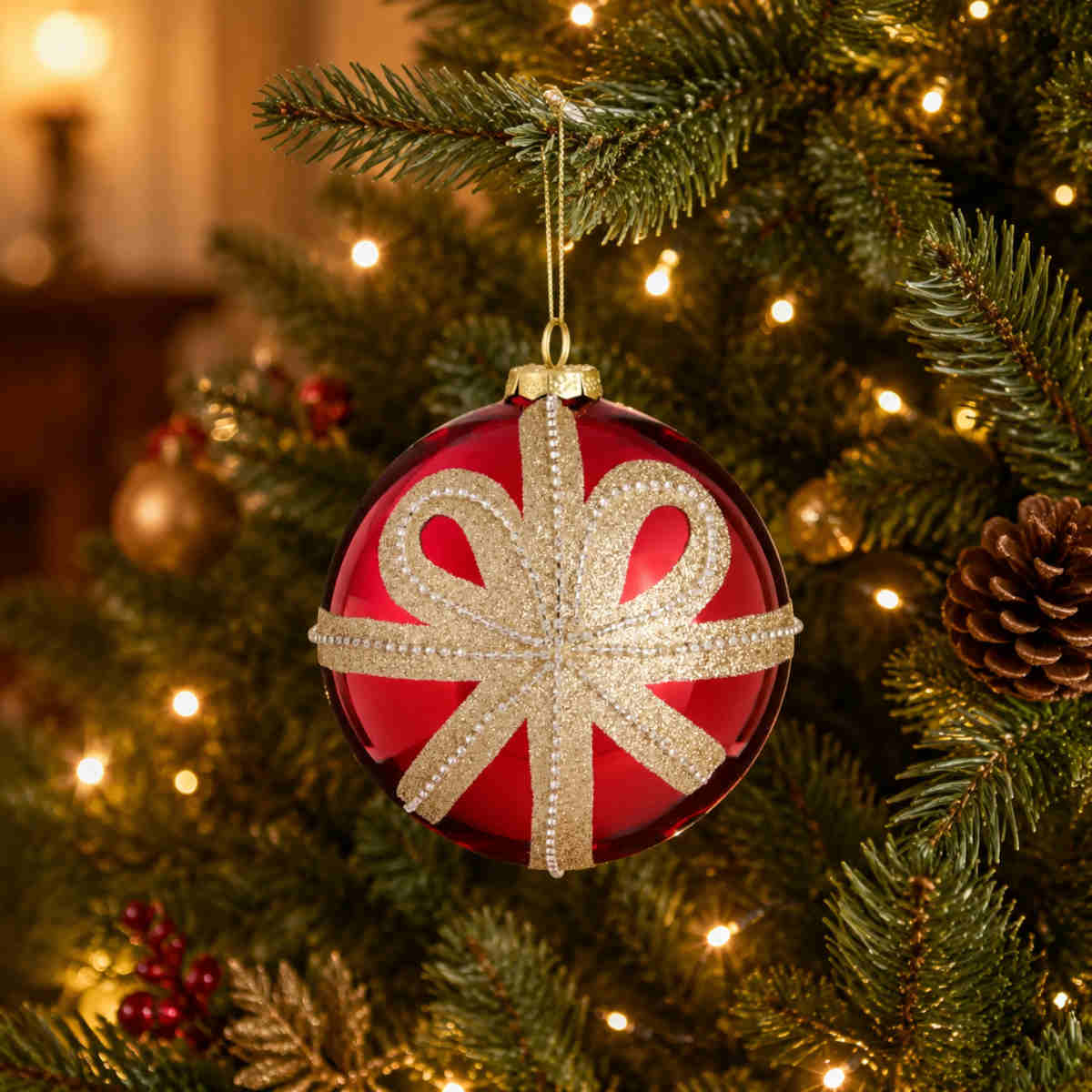 Bow Bauble Red/Gold 12cm | Minimax