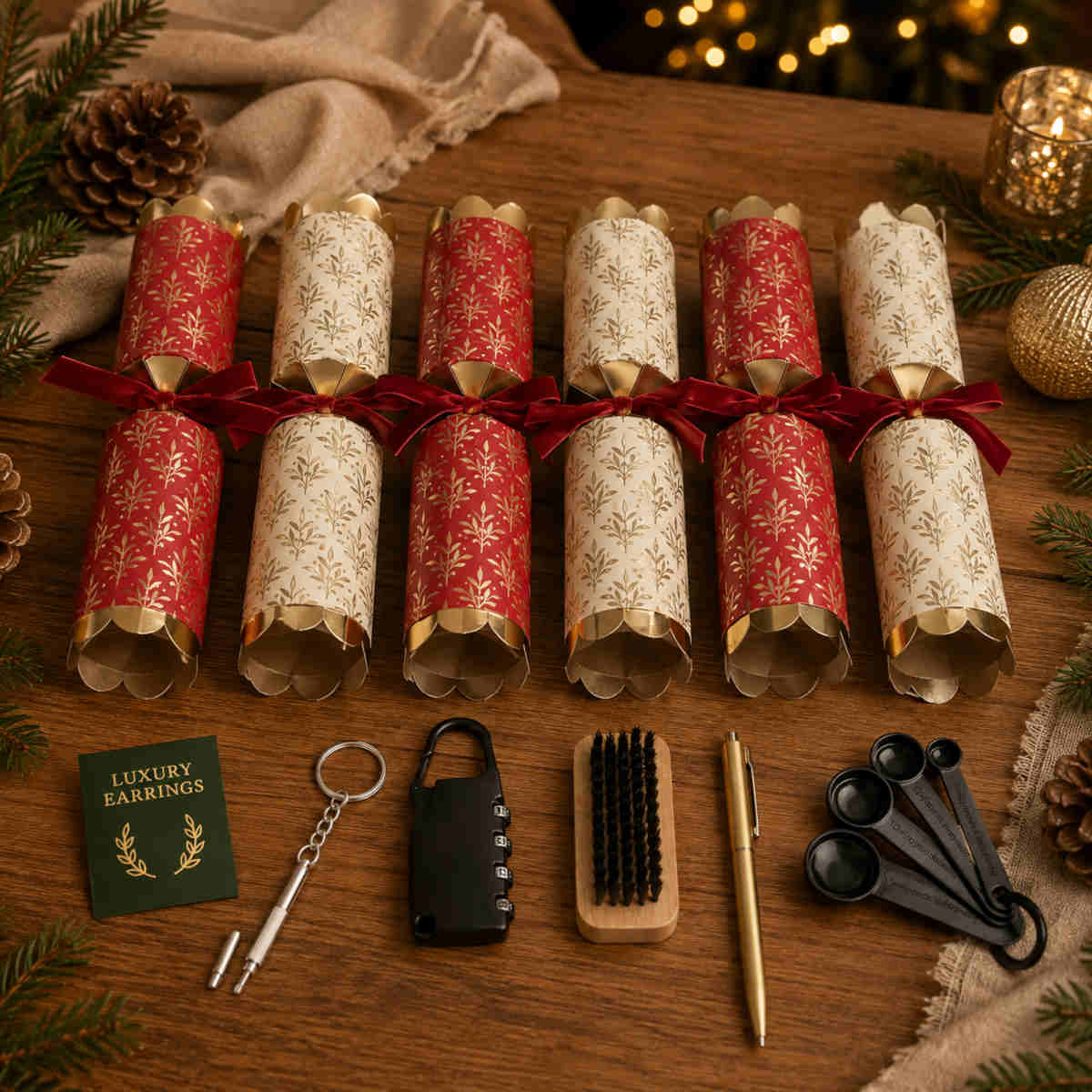 Mistletoe & Merry Deluxe Foiled Pattern Cracker Red/Cream 35cm (Set of 6) | Minimax