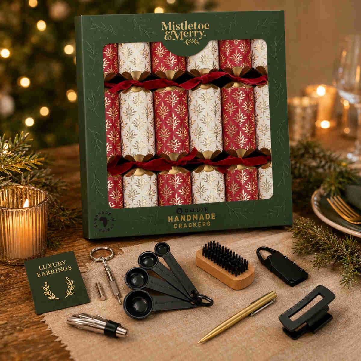 Mistletoe & Merry Deluxe Foiled Pattern Cracker Red/Cream 35cm (Set of 6) | Minimax