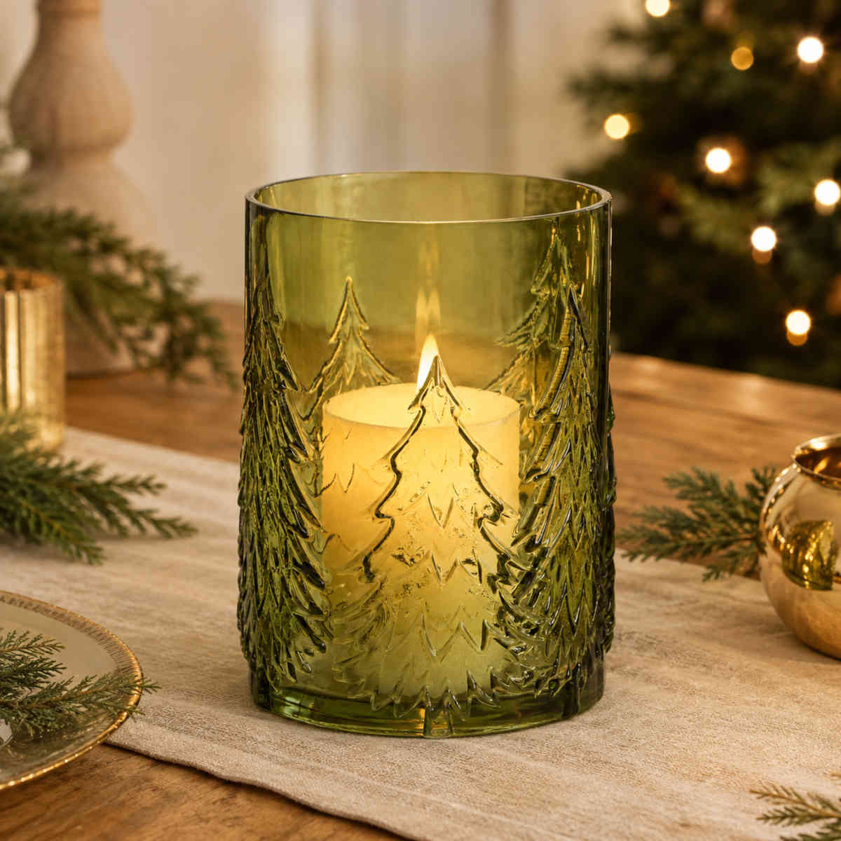 Tree Glass Hurricane Green 20cm | Minimax