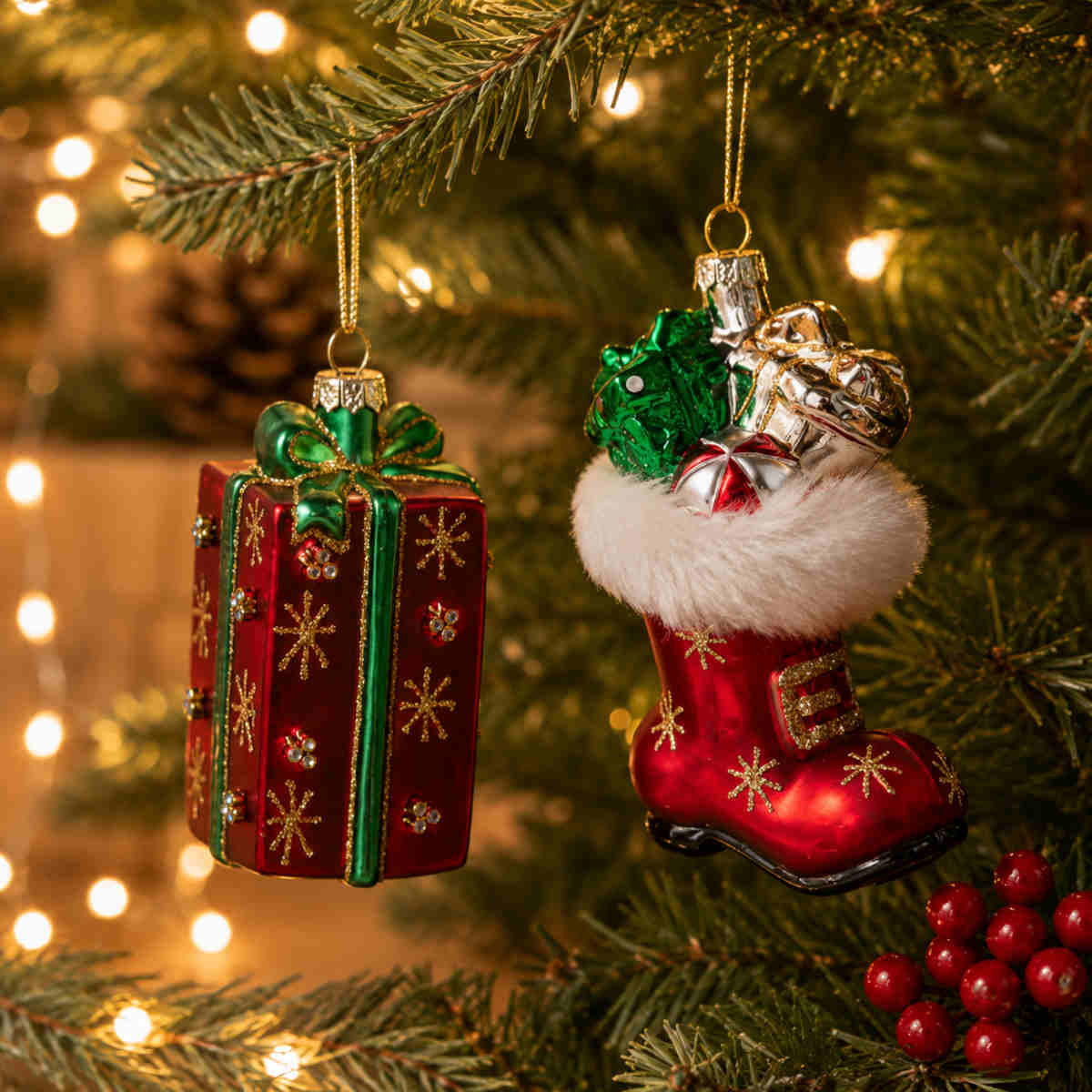 Present/Boot Christmas Decoration 2 Assorted 10cm (Price per item) | Minimax