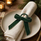 Gala Velvet Bow Napkin Ring Metal/Fabric Green 12cm | Minimax