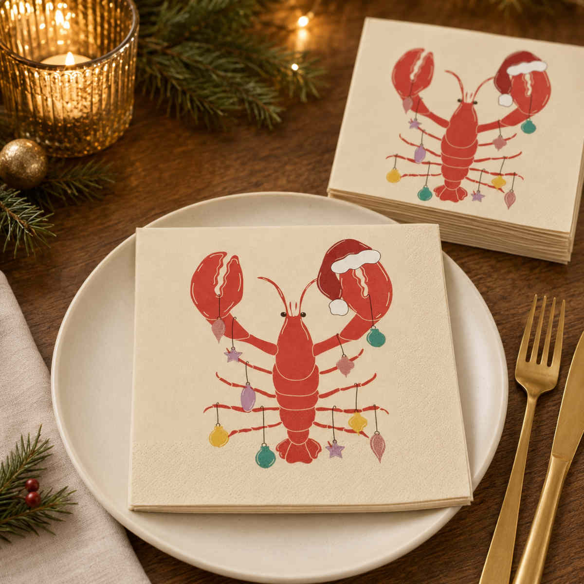 Gala Claws Napkins Natural/Red 33cm (Pack of 20) | Minimax