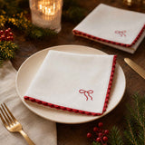 Gala Embossed Bow Cotton Napkin White/Red 40cm | Minimax