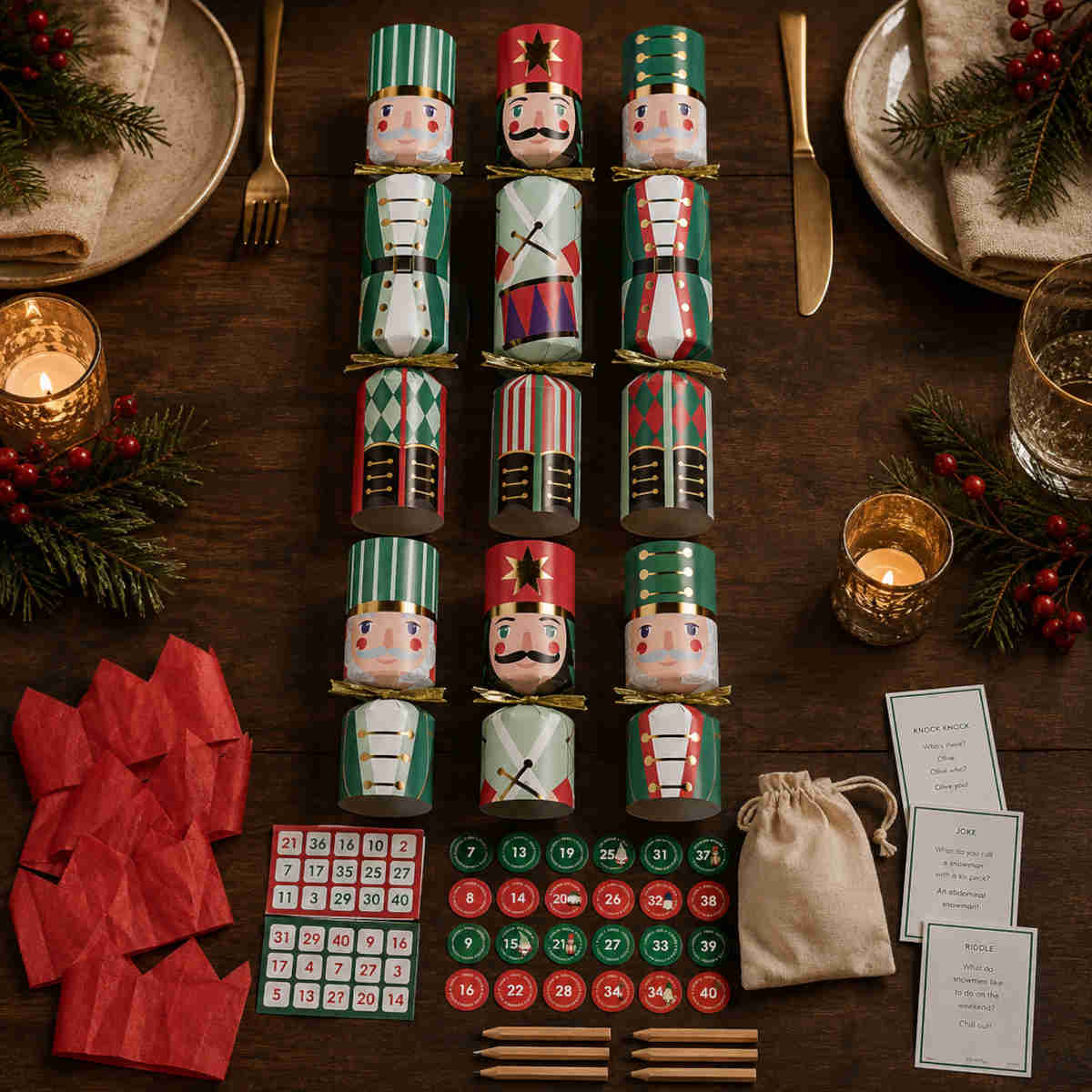 Talking Table Bingo Game Christmas Crackers 30cm (Set of 6) | Minimax