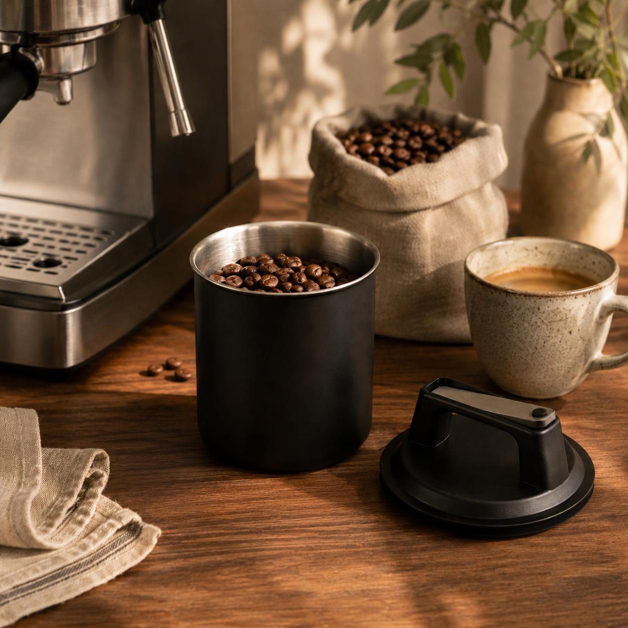 Leaf & Bean Airtight Stainless Steel Canister Black
