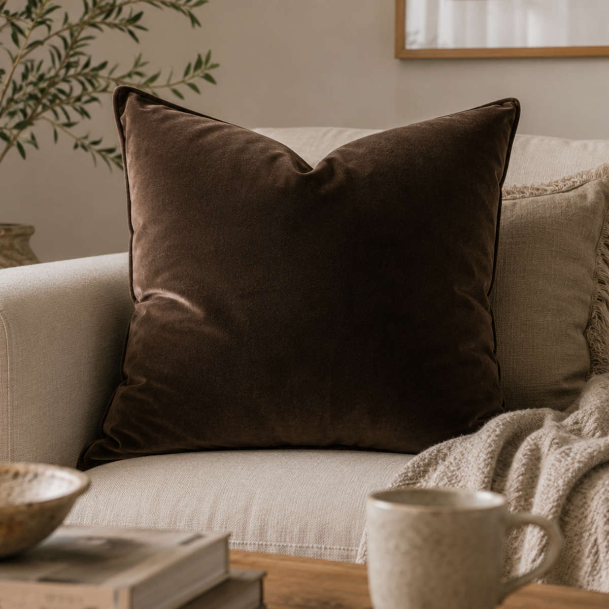 Madras Link Mira Velvet Cushion Chocolate 50cm | Minimax