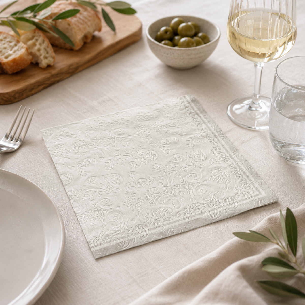Assemble Embossed Napkin Silver/White 3 Ply 33cm (Pack of 20) | Minimax