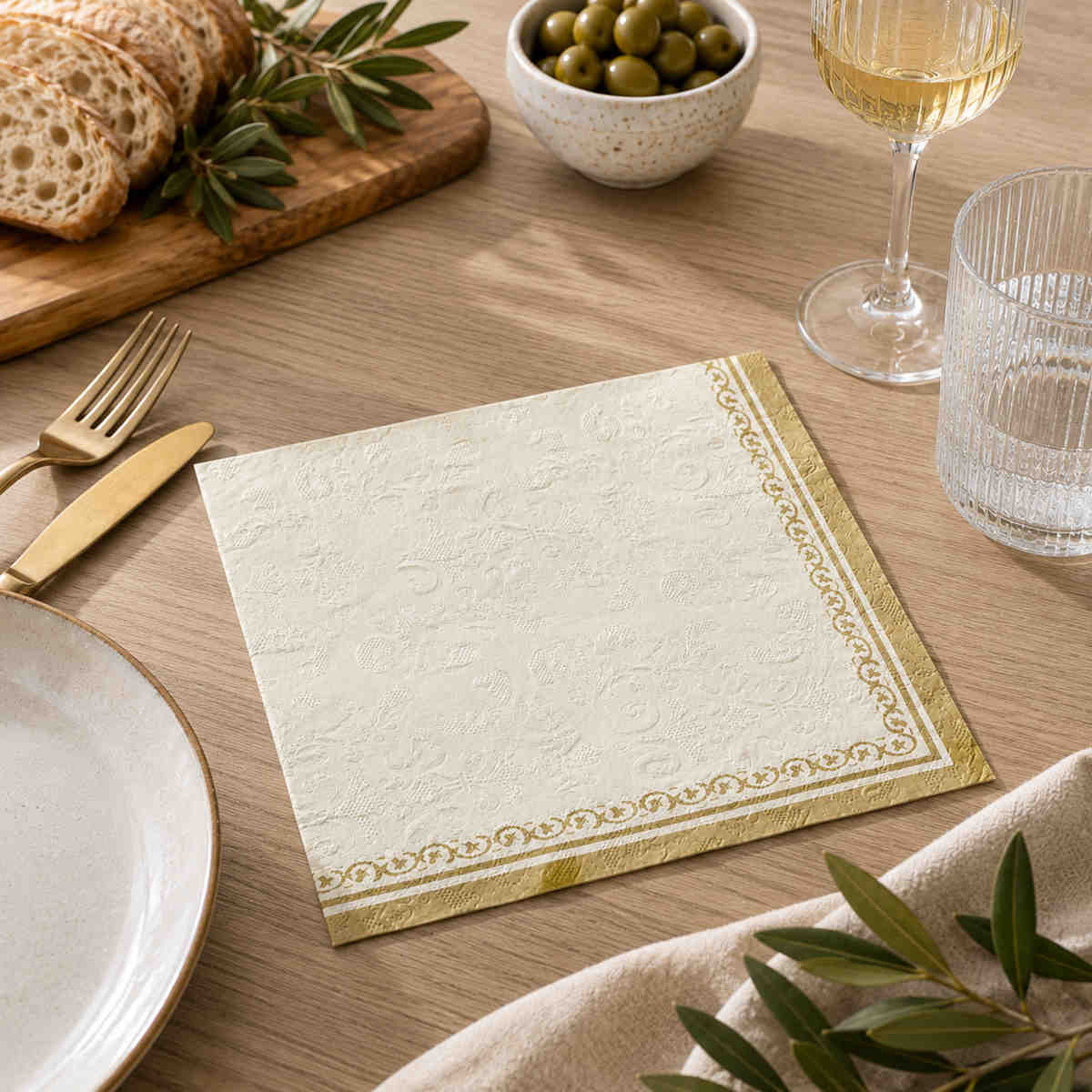 Assemble Embossed Napkin Gold/White 3 Ply 33cm (Pack of 20) | Minimax