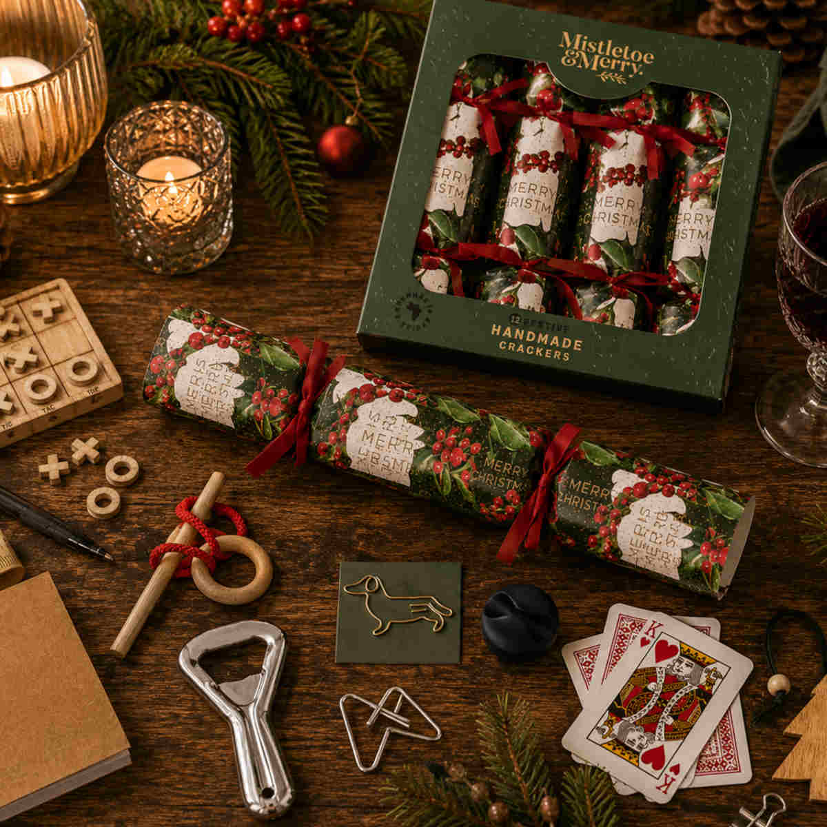 Mistletoe & Merry Holly Berry Cracker 30cm (Set of 12) | Minimax