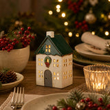 French Country Tea Light House with Roof Wreath Green 13x9x20cm | Minimax