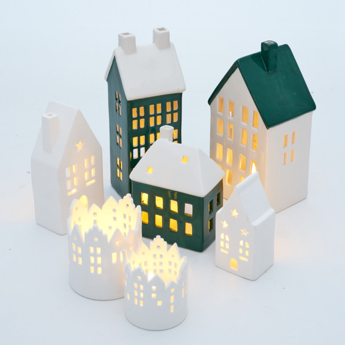 Christmas by Minimax Yule Tealight House Green White – house candle holder 