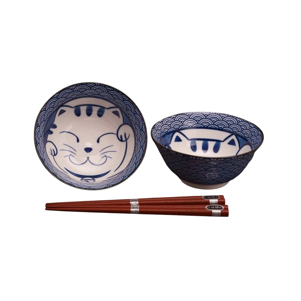 Concept Japan Seikaiha Cat Bowl Set with Chopsticks | Minimax