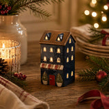 French Country Tea Light with Trees Navy 9x9x17H | Minimax