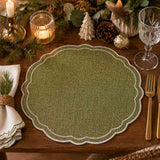 Madras Link Claudia Scalloped Round Placemat Green/White 33cm | Minimax