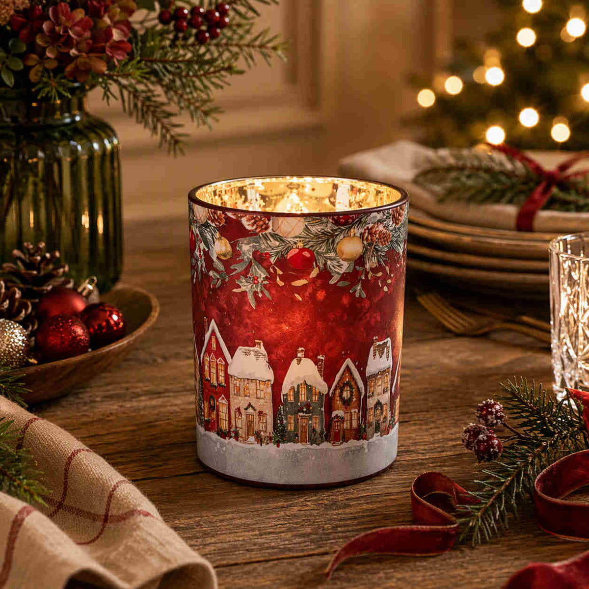 French Country Aurelia Noel Village Votive Large 10x12.5cm | Minimax
