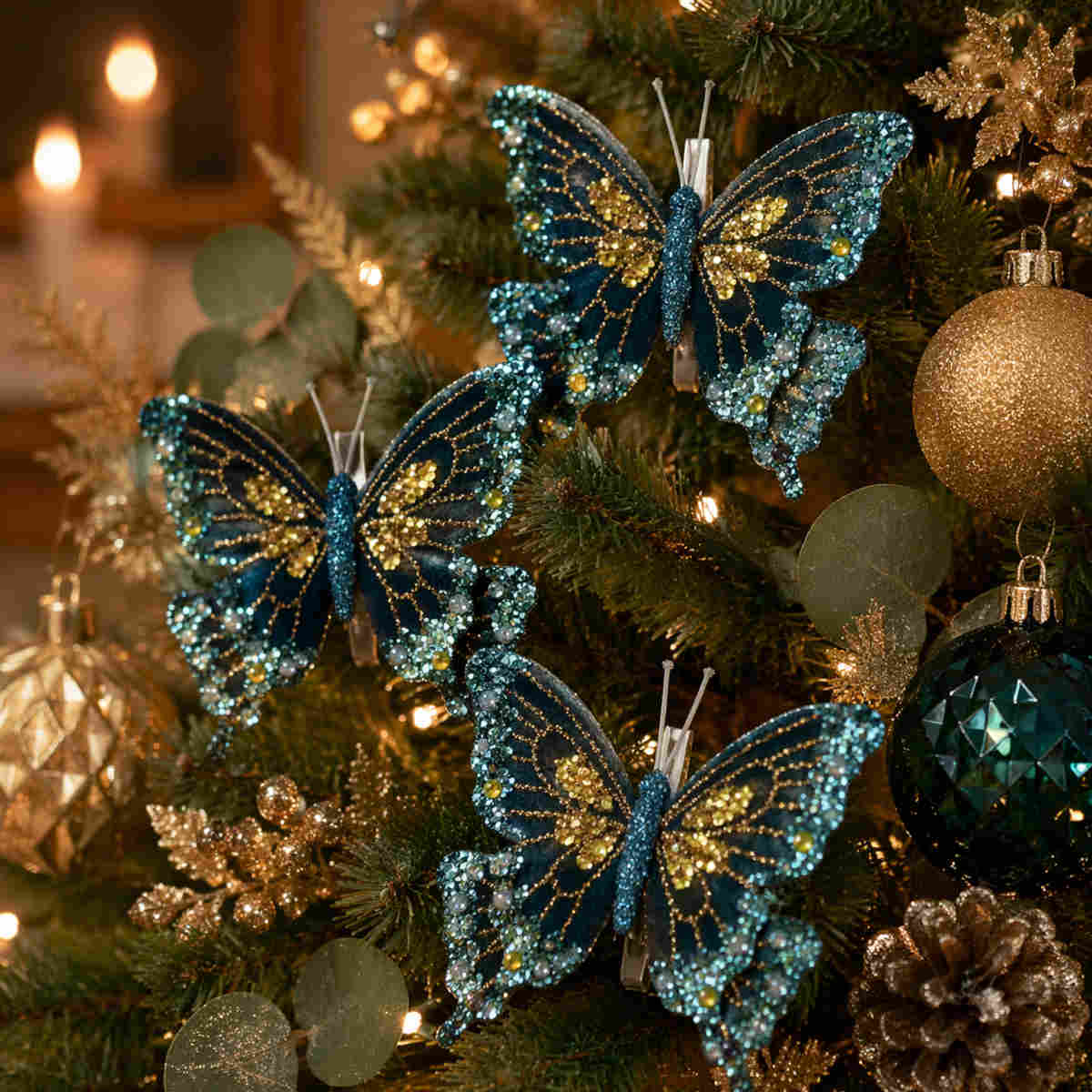 Pure Christmas Fabric Butterfly Peacock (Pack of 3) | Minimax