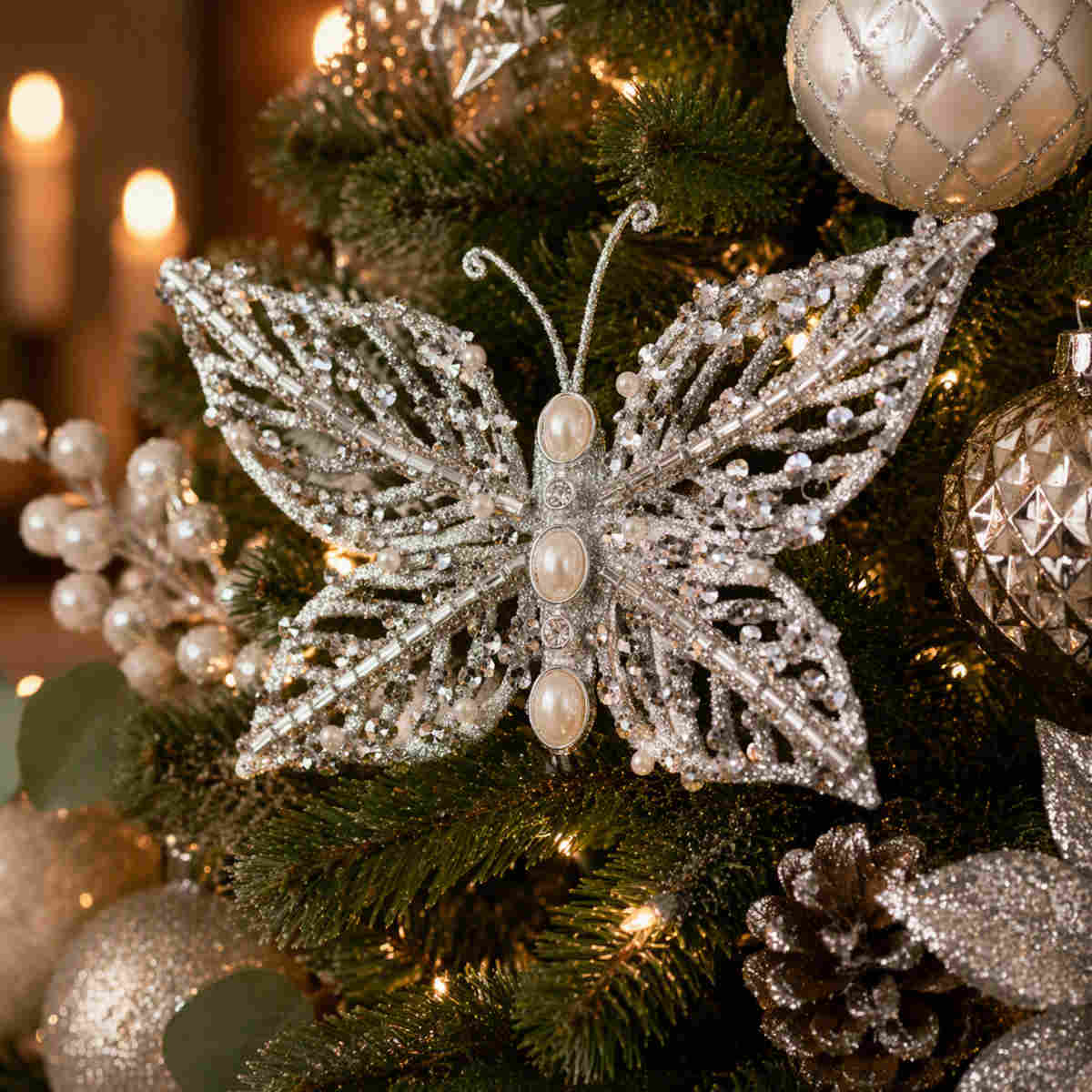 Pure Christmas Pearl Centre Butterfly Clip On Silver | Minimax