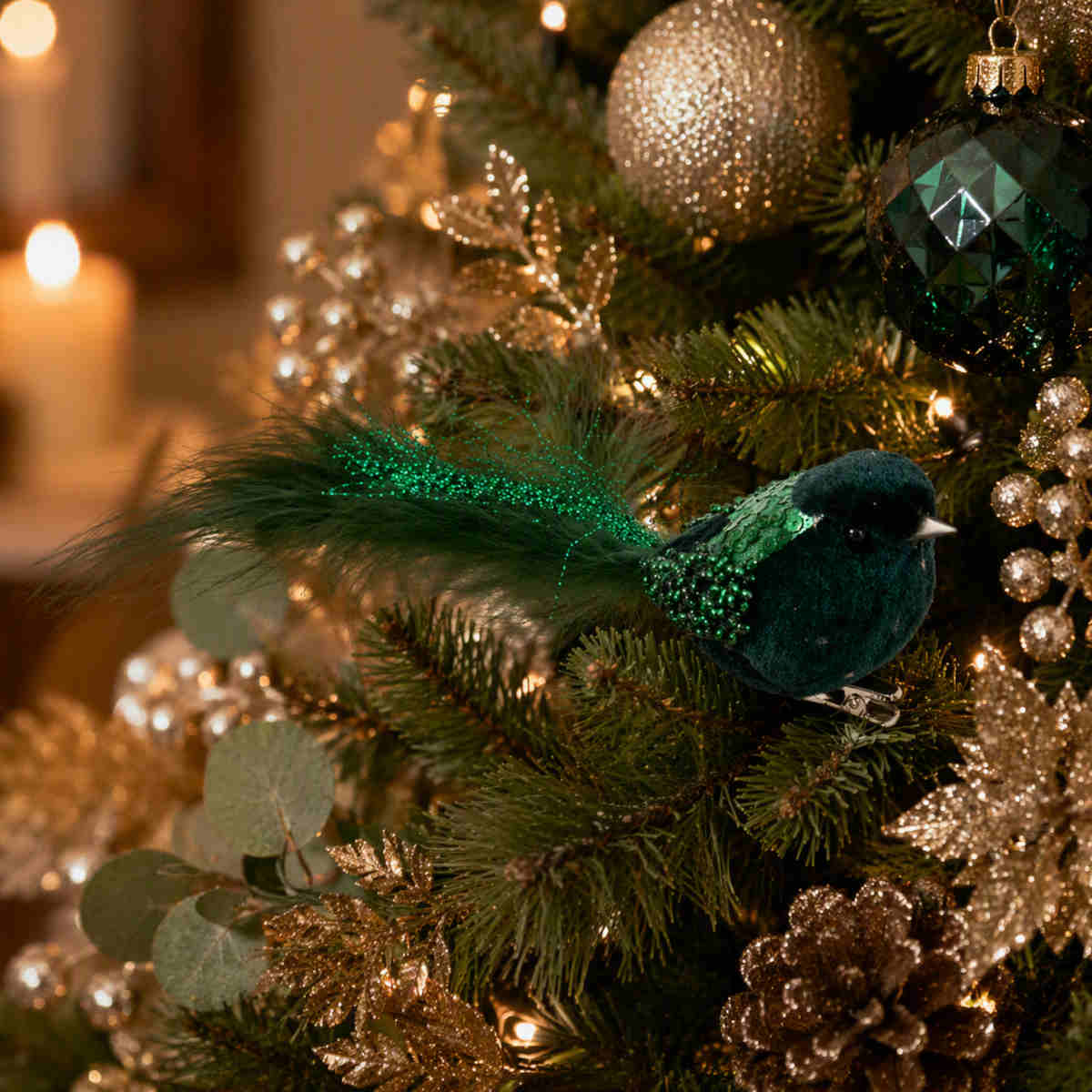Pure Christmas Velvet Bird Clip Emerald | Minimax