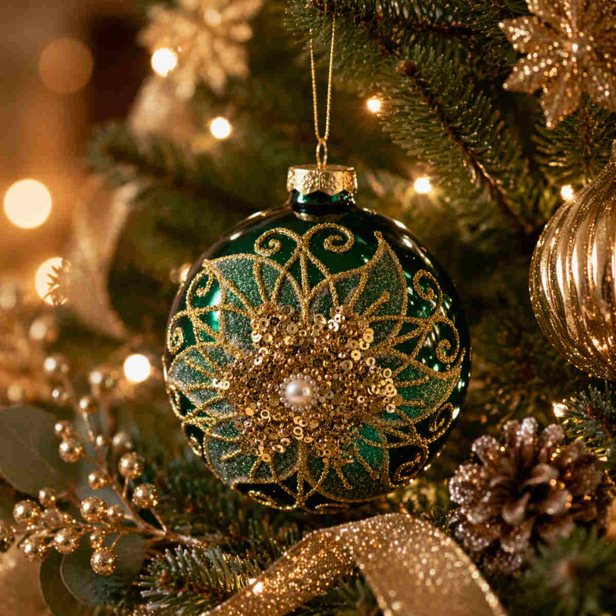 Pure Christmas Glass Bauble Poinsettia Emerald 10cm | Minimax