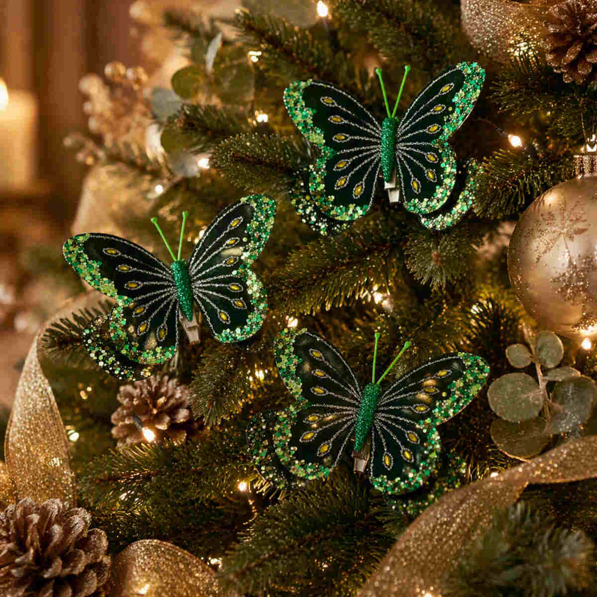 Pure Christmas Fabric Butterfly Emerald (Pack of 3)