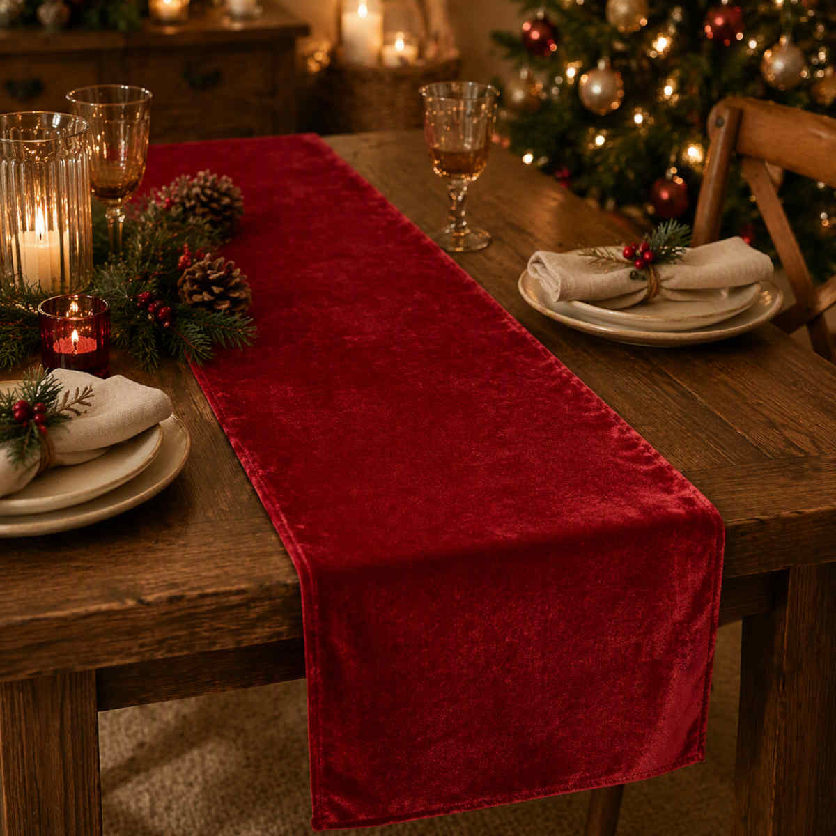 Pure Christmas Luxe Velvet Table Runner Red 200cm| Minimax