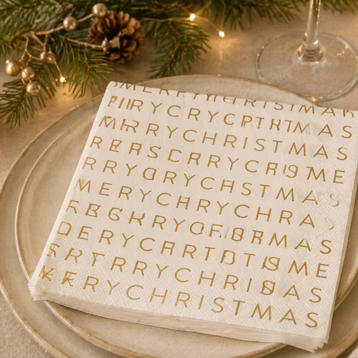 Gala Merry Christmas Napkins White/Gold Pack of 20 | Minimax