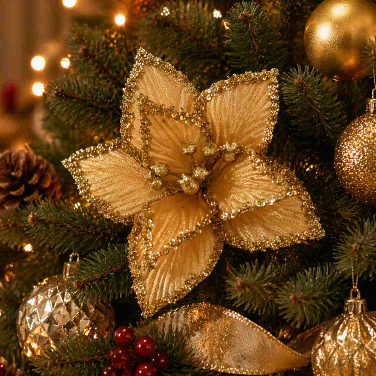 Pure Christmas Clip On Poinsettia Crust Edge Gold | Minimax
