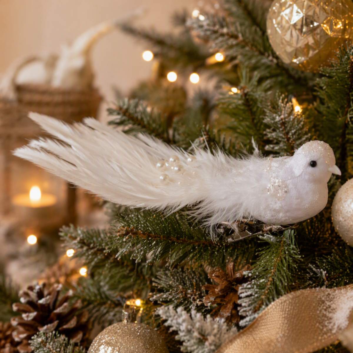 Pure Christmas Clip On Diamonte Bird White