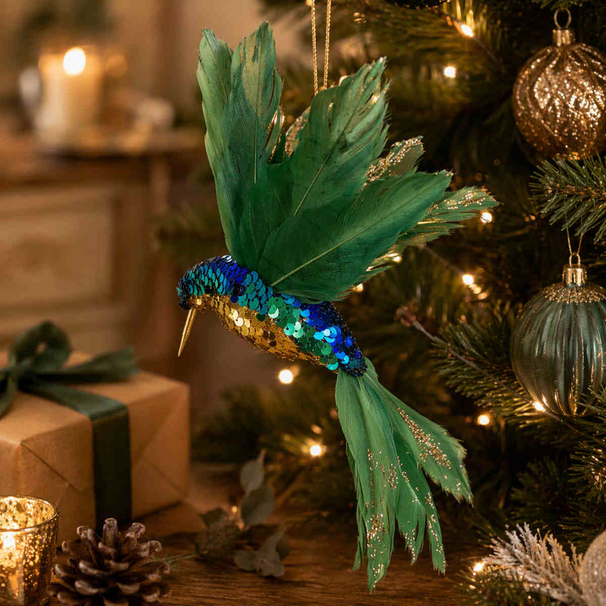 Pure Christmas Glitter Sequin Hummingbird Green 17cm | Minimax
