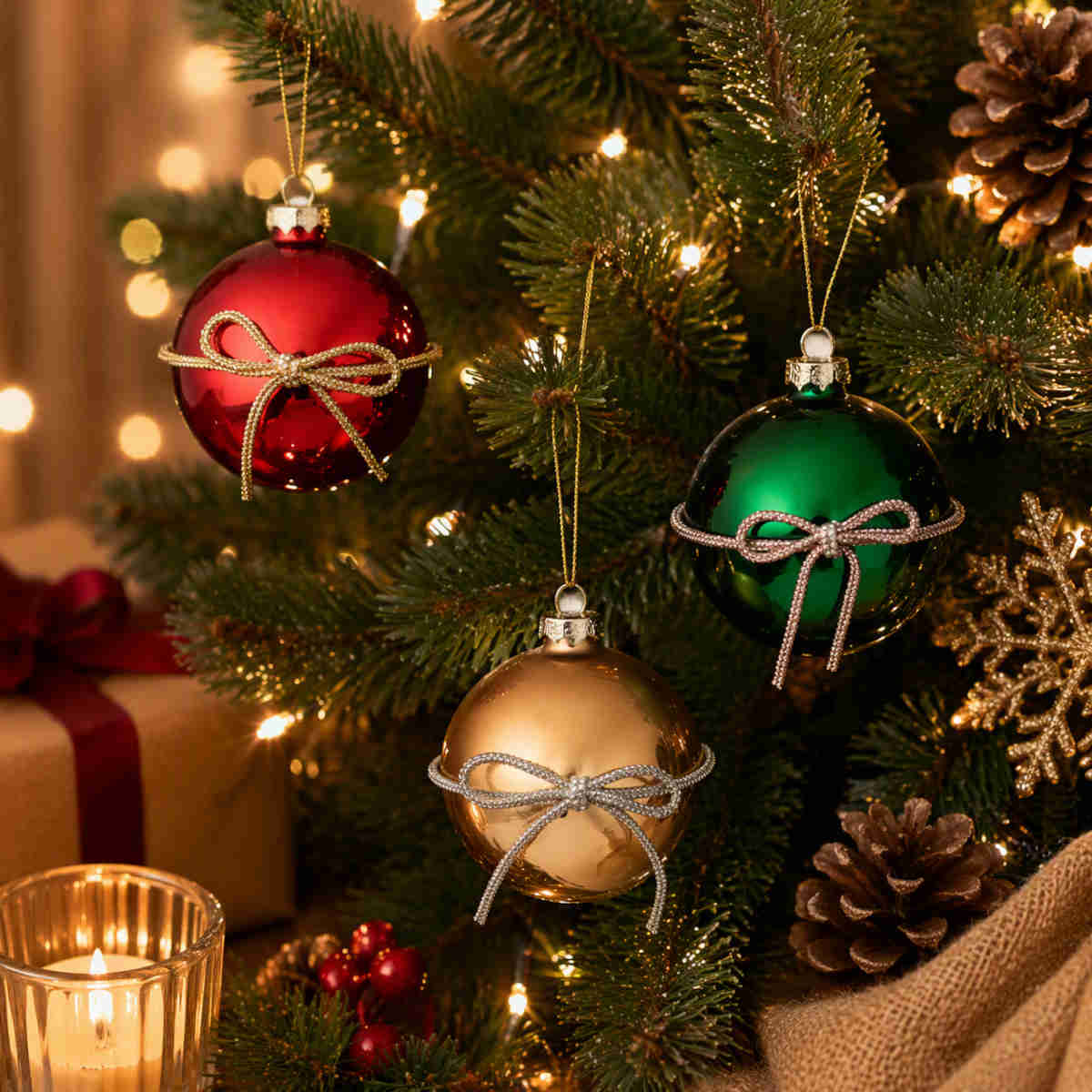 Gala Bow Wrapped Bauble Glass Multicolor Assorted 8cm (Price per item) | Minimax