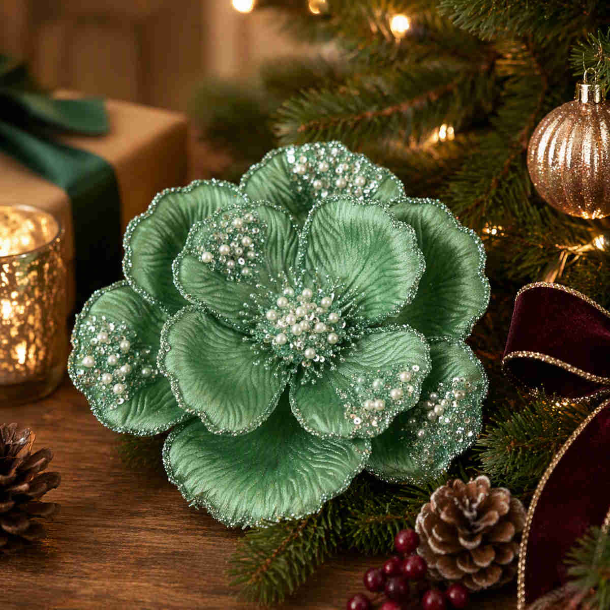 Pure Christmas Magnolia Beaded Petal Dark Mint | Minimax