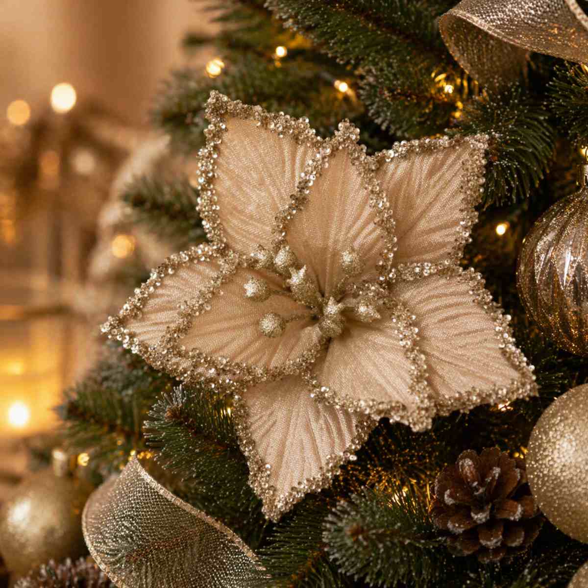 Pure Christmas Poinsettia Crust Edge Clip On Champagne