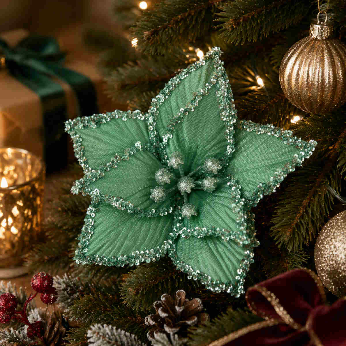 Pure Christmas Poinsetta Crust Edge Clip On Dark Mint | Minimax
