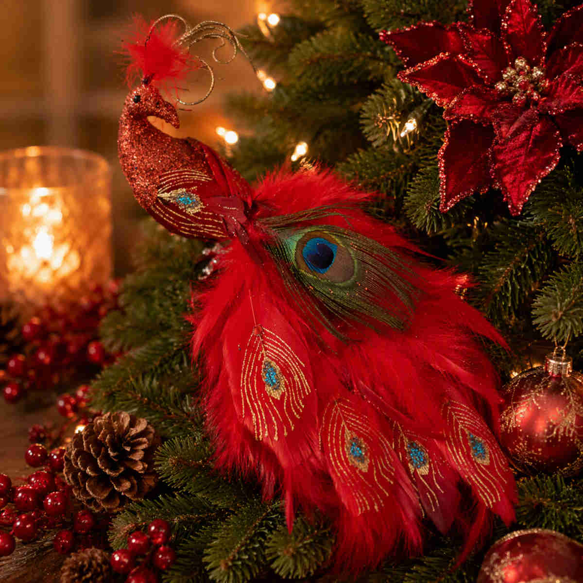 Pure Christmas Peacock Large Clip On Red 32cm | Minimax
