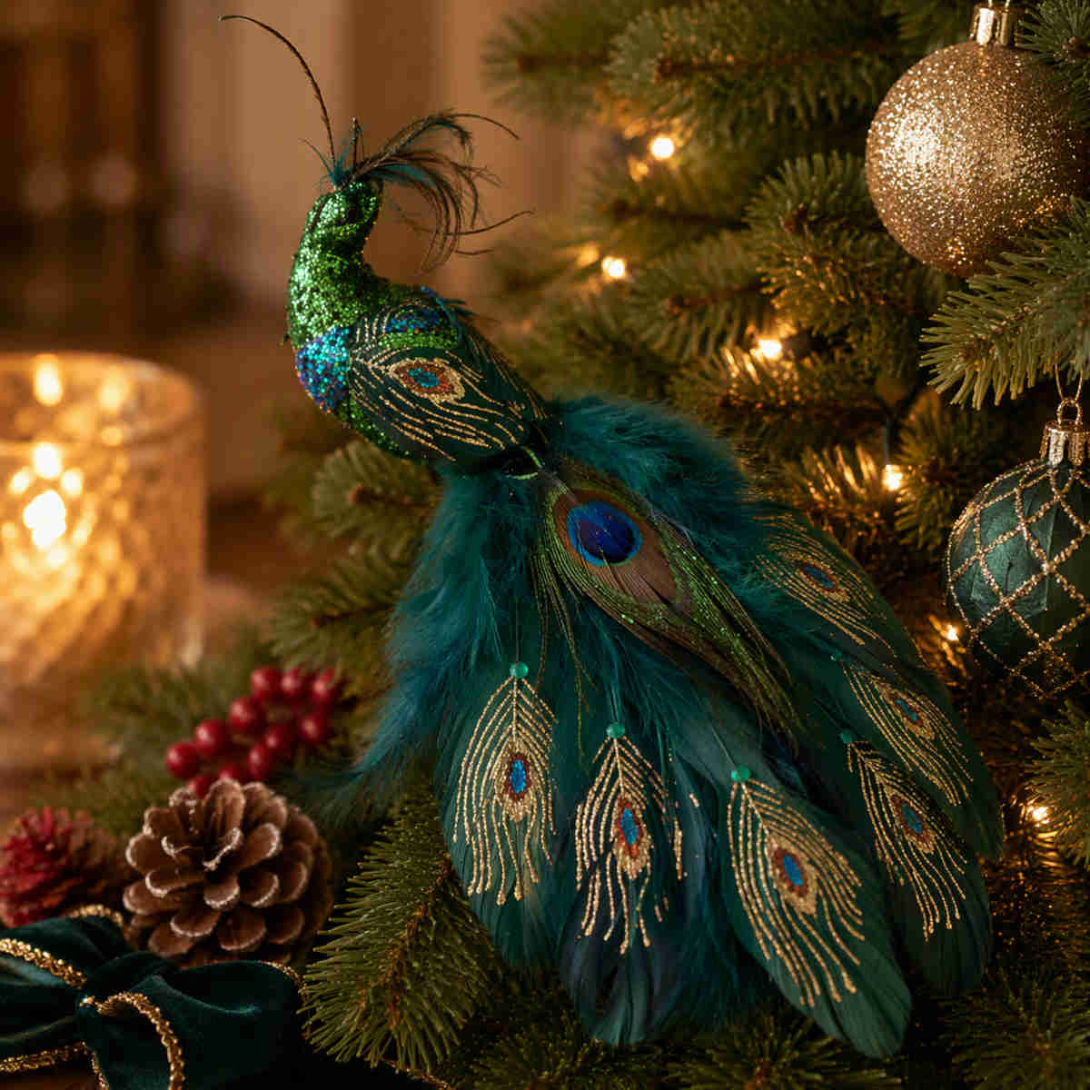 Pure Christmas Peacock Clip On Large Green 32cm | Minimax