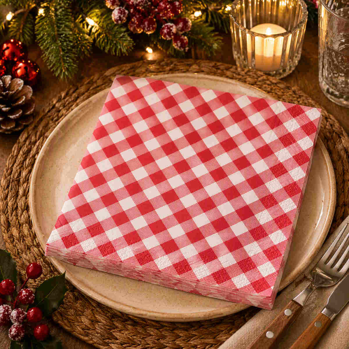 Gala Gingham Napkin Red/White 3Ply 33cm (Pack of 20) | Minimax